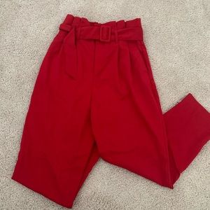 H&M Super High Waisted Red Pants with Belt